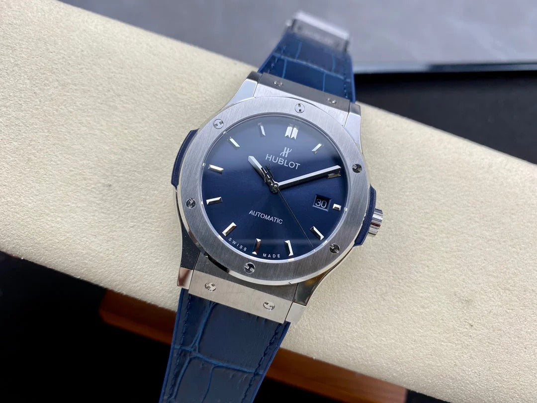 Hublot Classic Fusion 42mm Titanium Case Blue Dial Blue Leather Strap