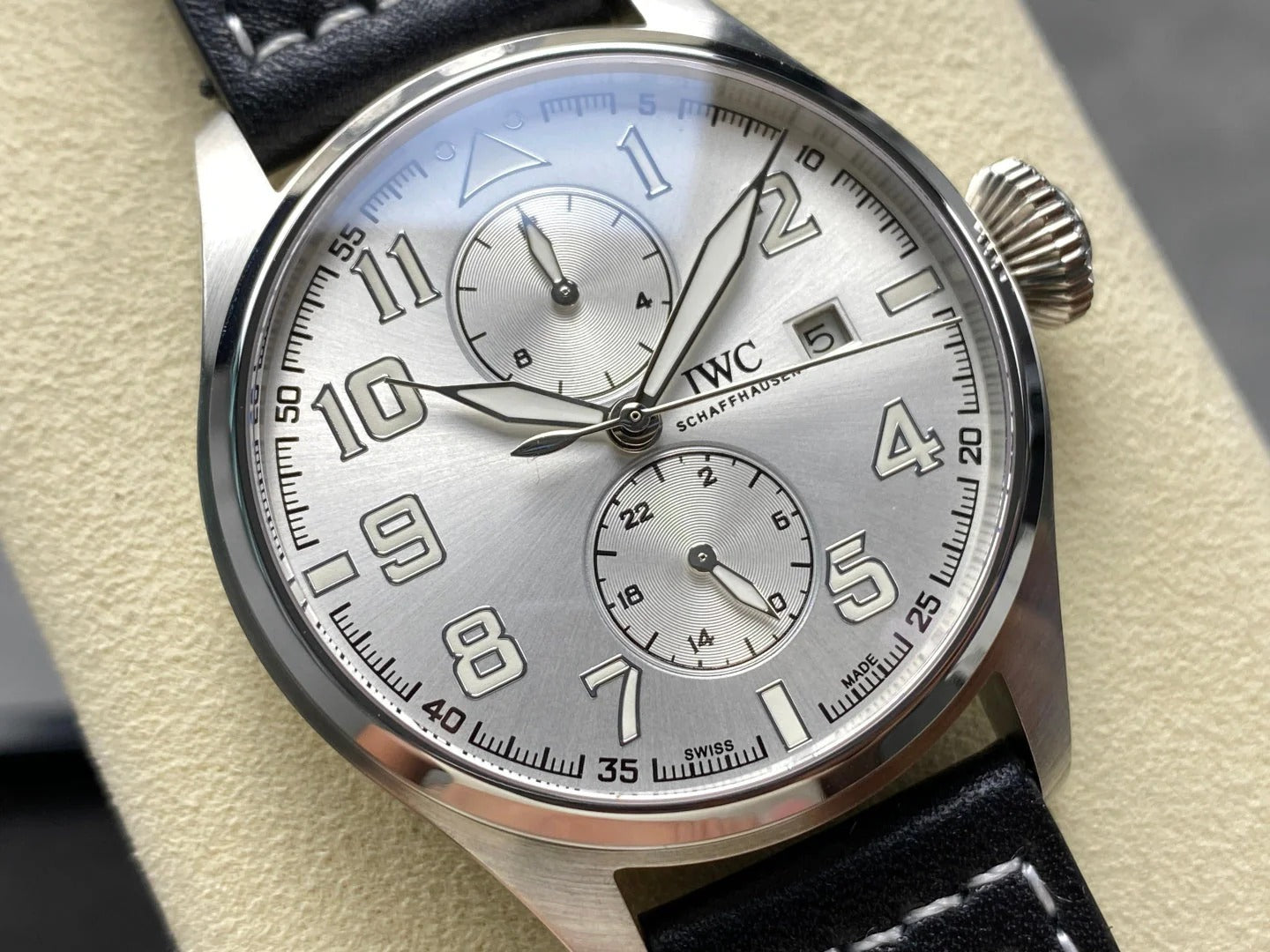 IWC Big Pilot 46mm Silver Dial Steel Case Black Leather Strap