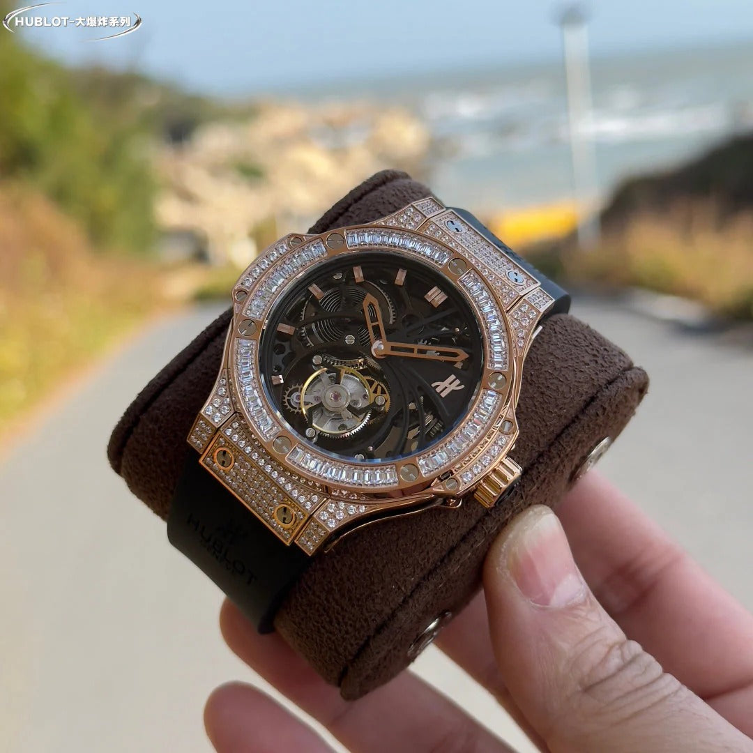 Hublot Classic Fusion Tourbillon Rose Gold Diamond 45mm Rubber Strap