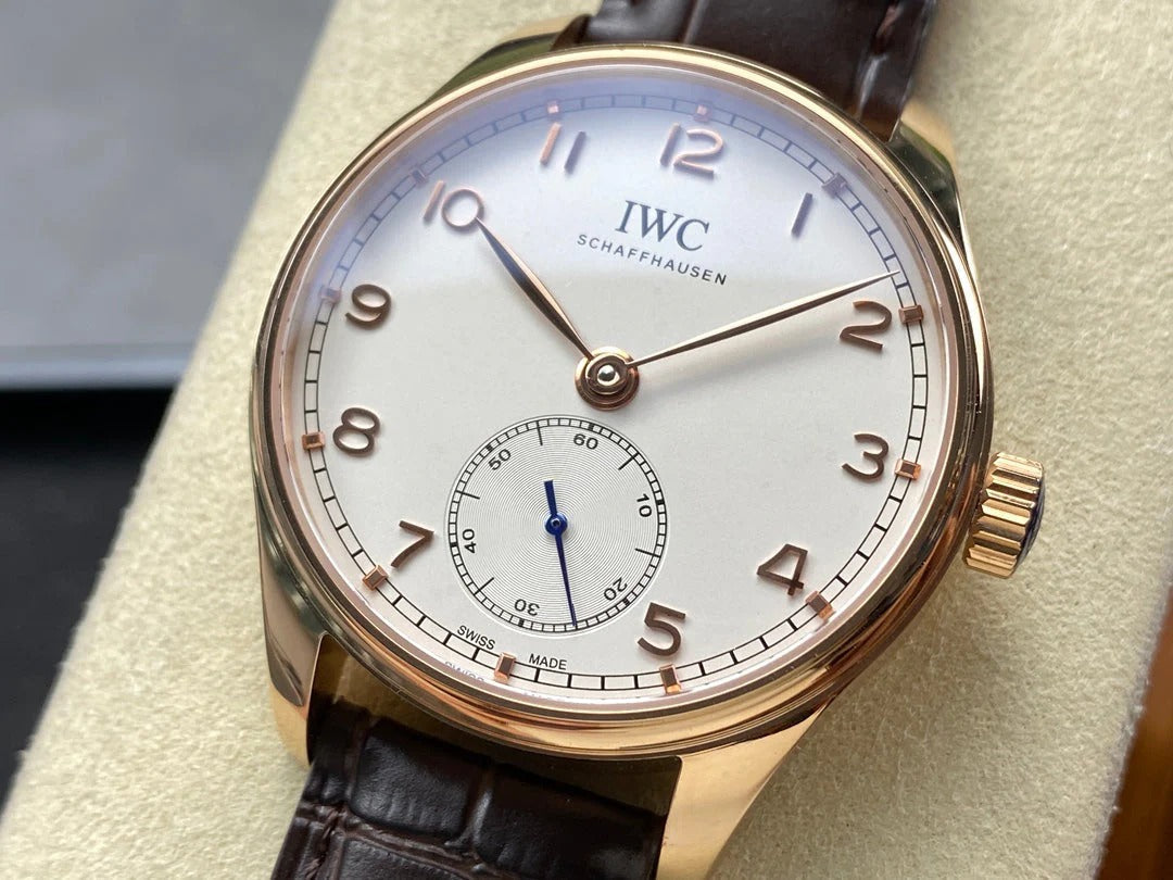 IWC Portuguese 40.4mm White Dial Pink Gold Case Crocodile Leather