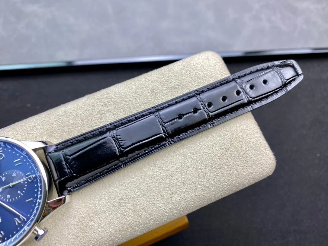 IWC Portuguese 40mm Blue Dial Steel Case Black Crocodile Leather