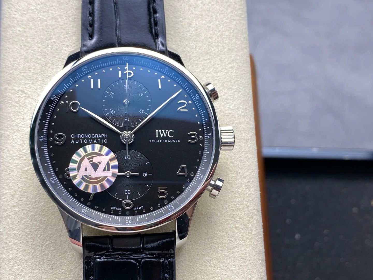IWC Portuguese 41mm Black Dial Steel Case Crocodile Leather