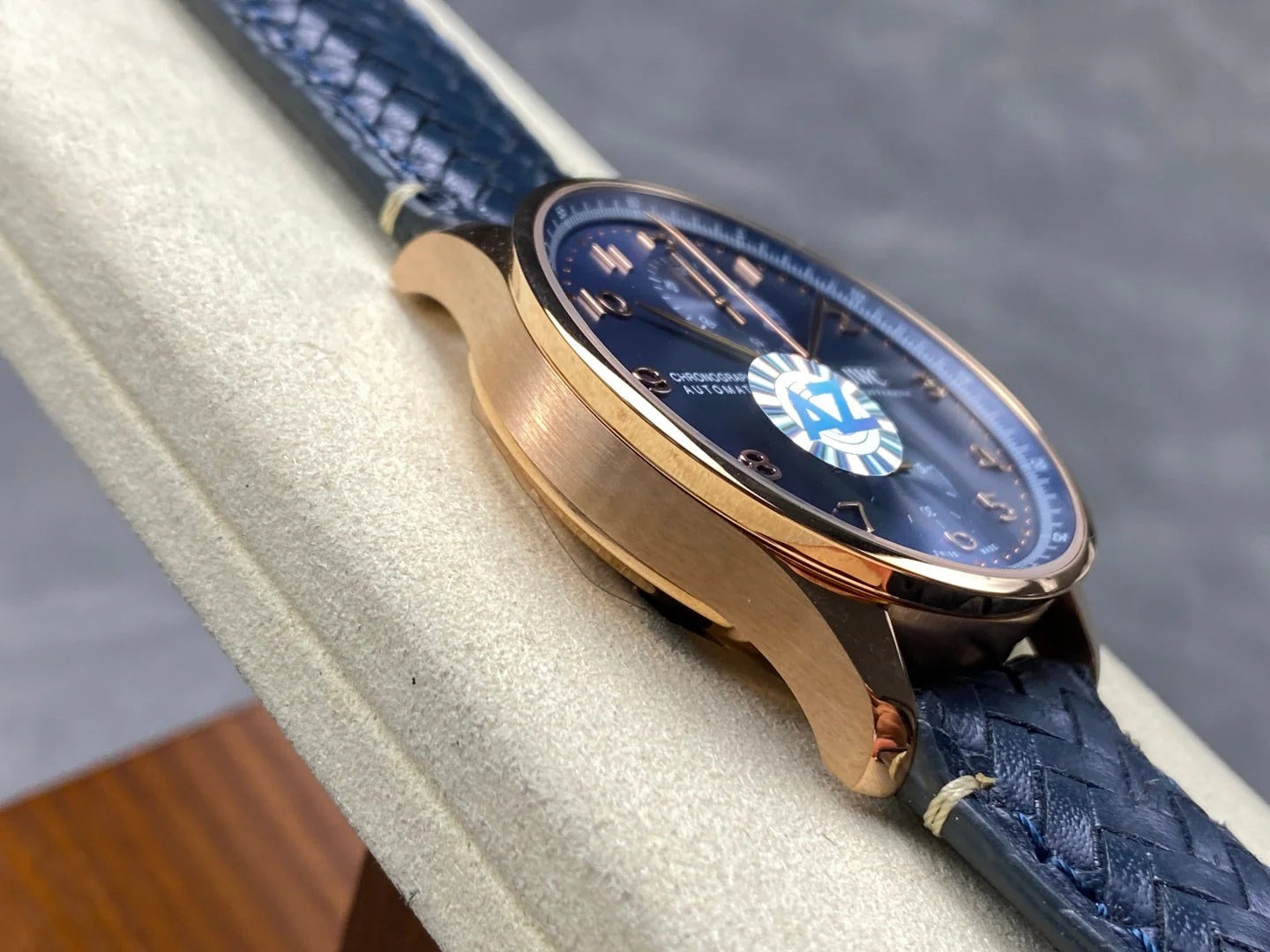 IWC Portuguese 41mm Blue Dial Pink Gold Case Leather Strap