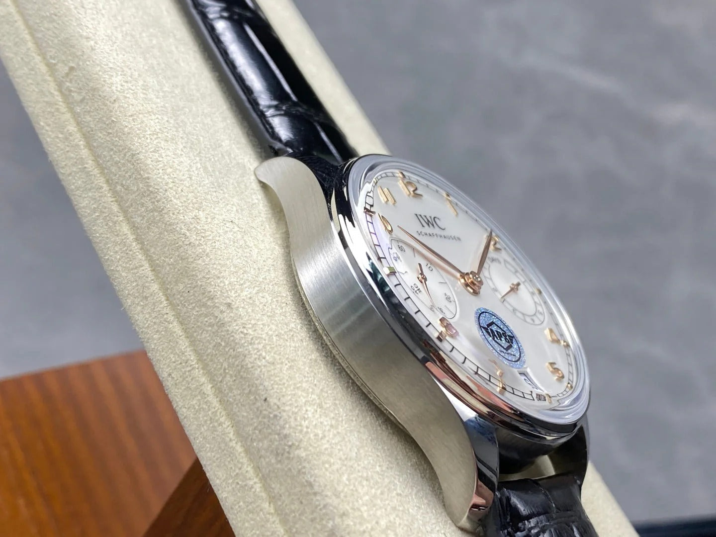 IWC Portuguese 42.4mm Cream Dial Steel Case Black Crocodile Leather Strap