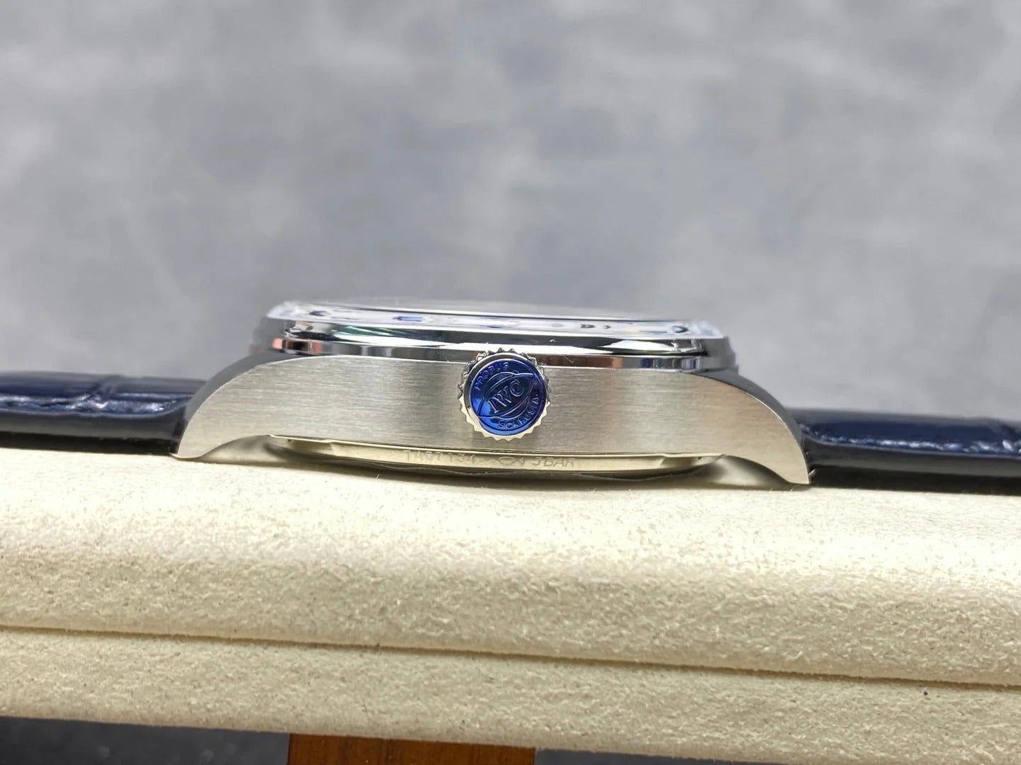 IWC Portuguese 42.4mm Cream Dial Steel Case Navy Blue Crocodile Leather Strap