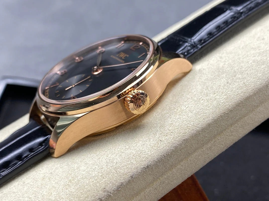 IWC Portuguese 40.4mm Black Dial Pink Gold Case Crocodile Leather