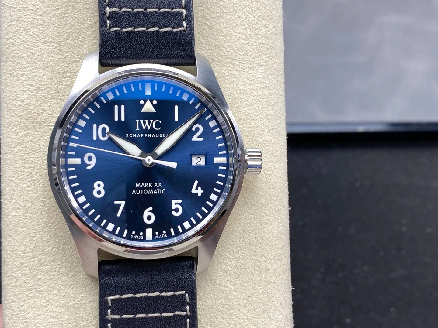 IWC Pilot 40mm Blue Dial Steel Case Navy Blue Leather Strap