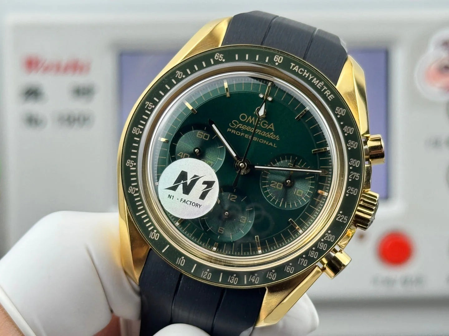 Omega Speedmaster Moonwatch Professional 42mm Green Dial Gold Case Rubber Strap