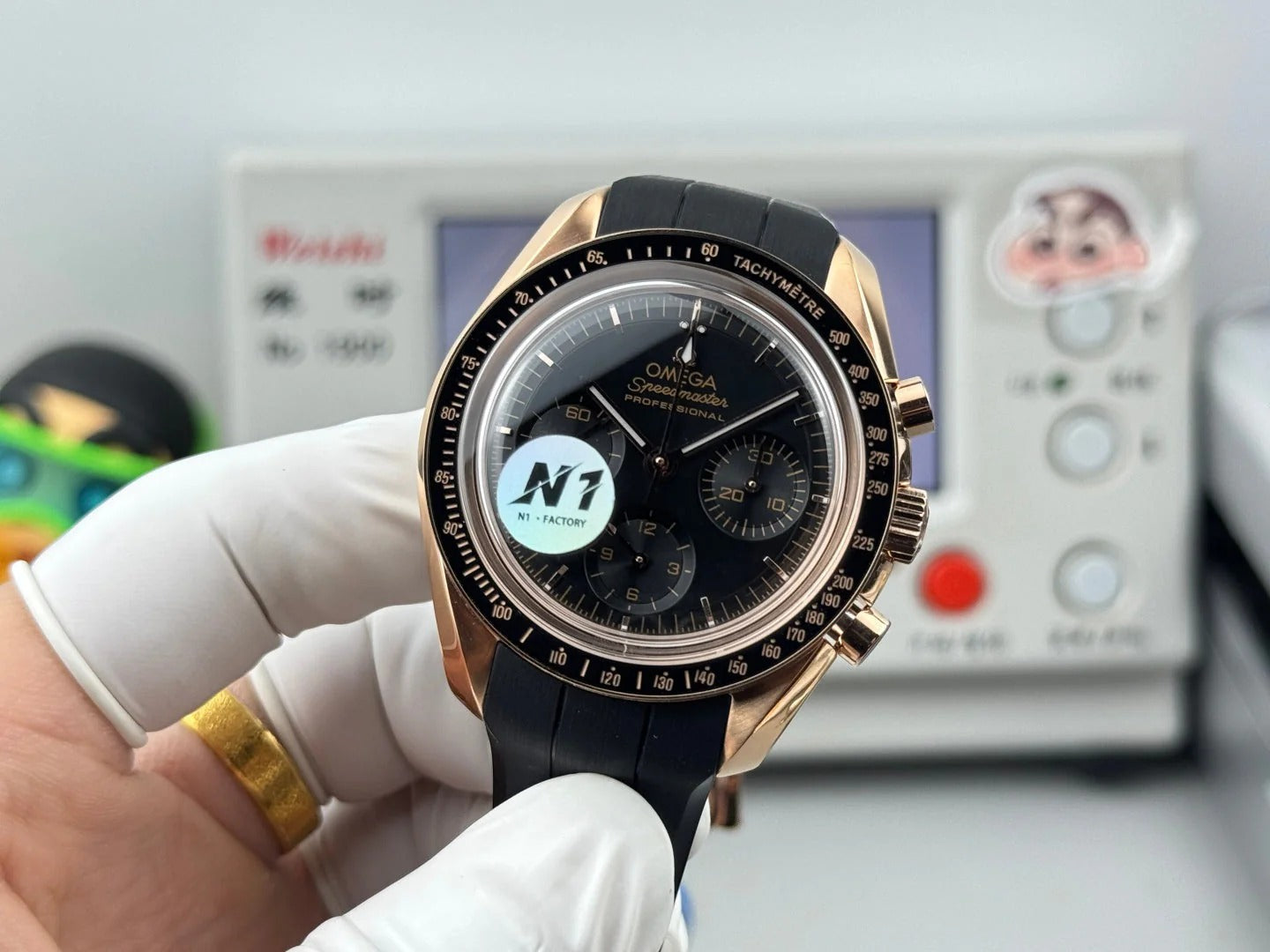 Omega Speedmaster Moonwatch Professional 42mm Black Dial Rose Gold Case Rubber Strap