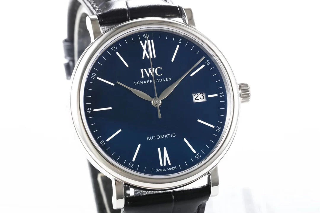 IWC Portofino 40mm Navy Blue Dial Steel Case Black Crocodile Leather