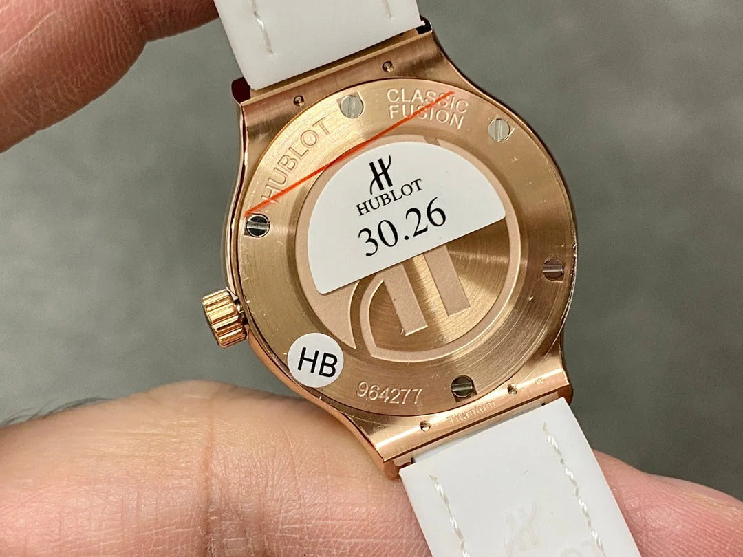Hublot Classic Fusion Rose Gold Diamonds 33mm Watch White Leather Strap