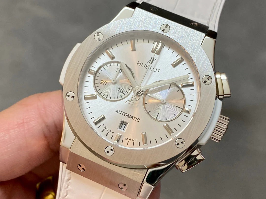 Hublot Classic Fusion Chronograph 45mm Titanium Case White Leather Strap