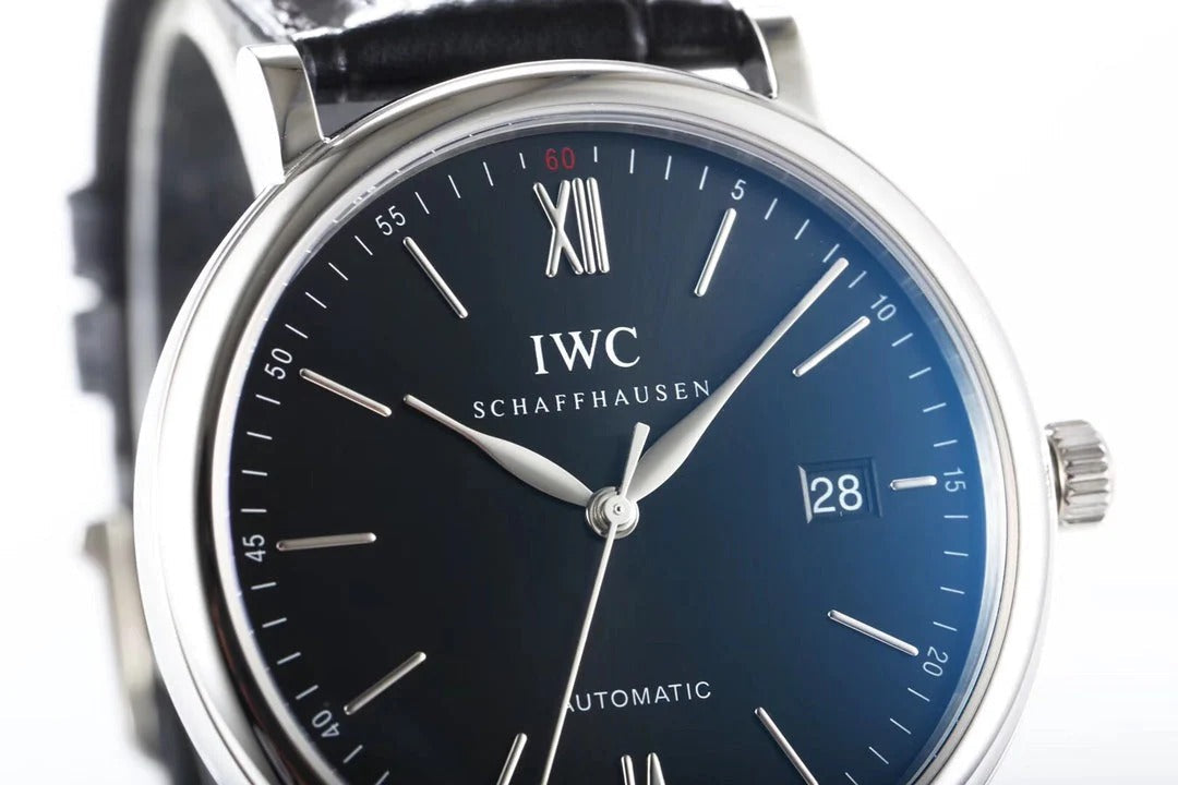 IWC Portofino 40mm Black Dial Steel Case Black Crocodile Leather Strap
