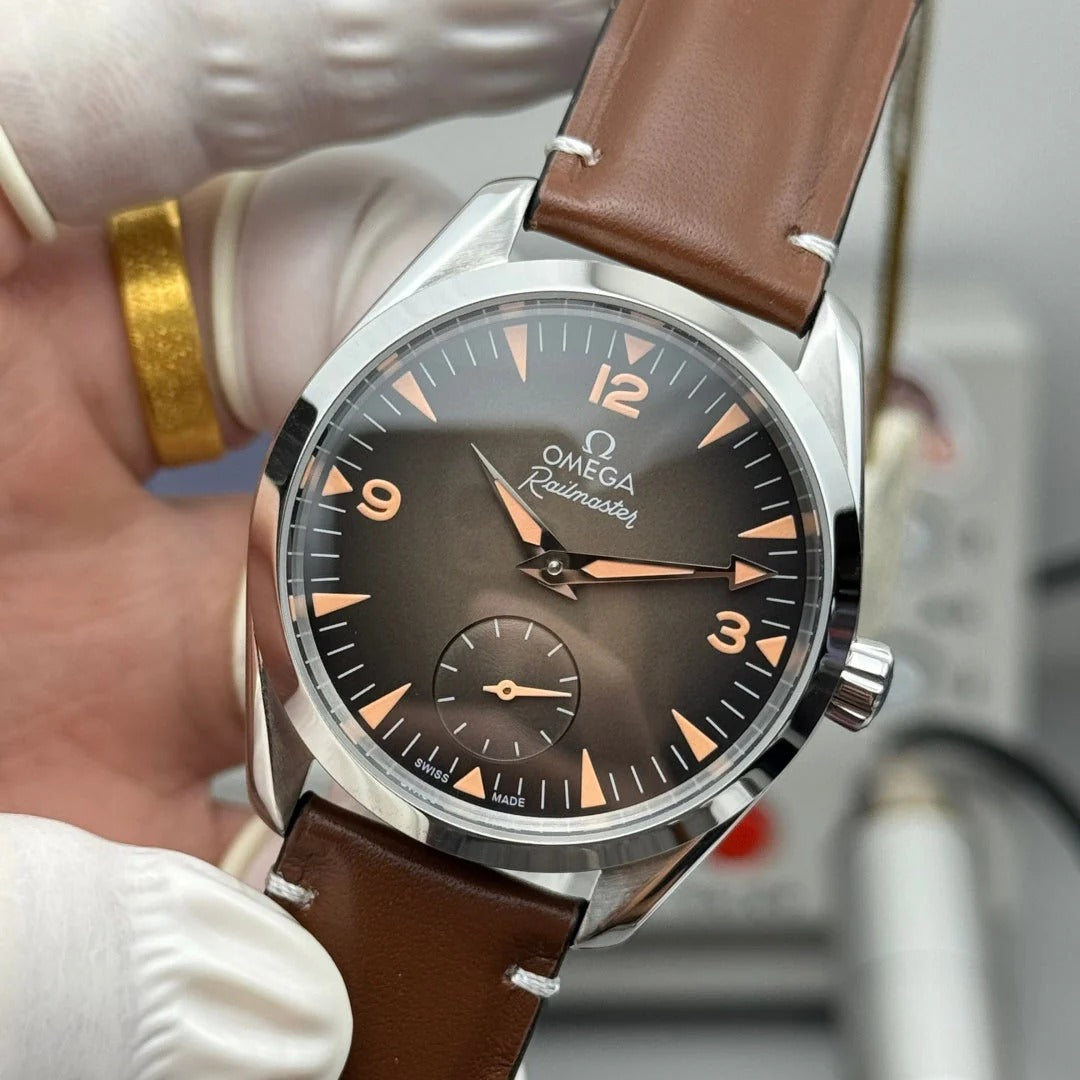 Omega Seamaster Railmaster 38mm Brown Dial Brown Leather Strap