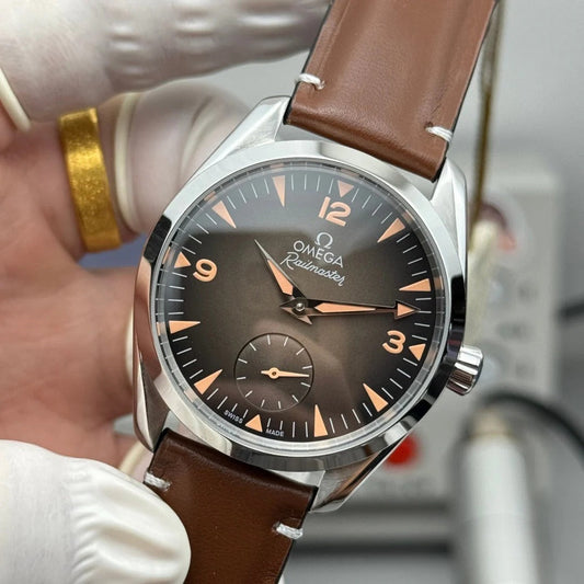 Omega Seamaster Railmaster 38mm Brown Dial Brown Leather Strap
