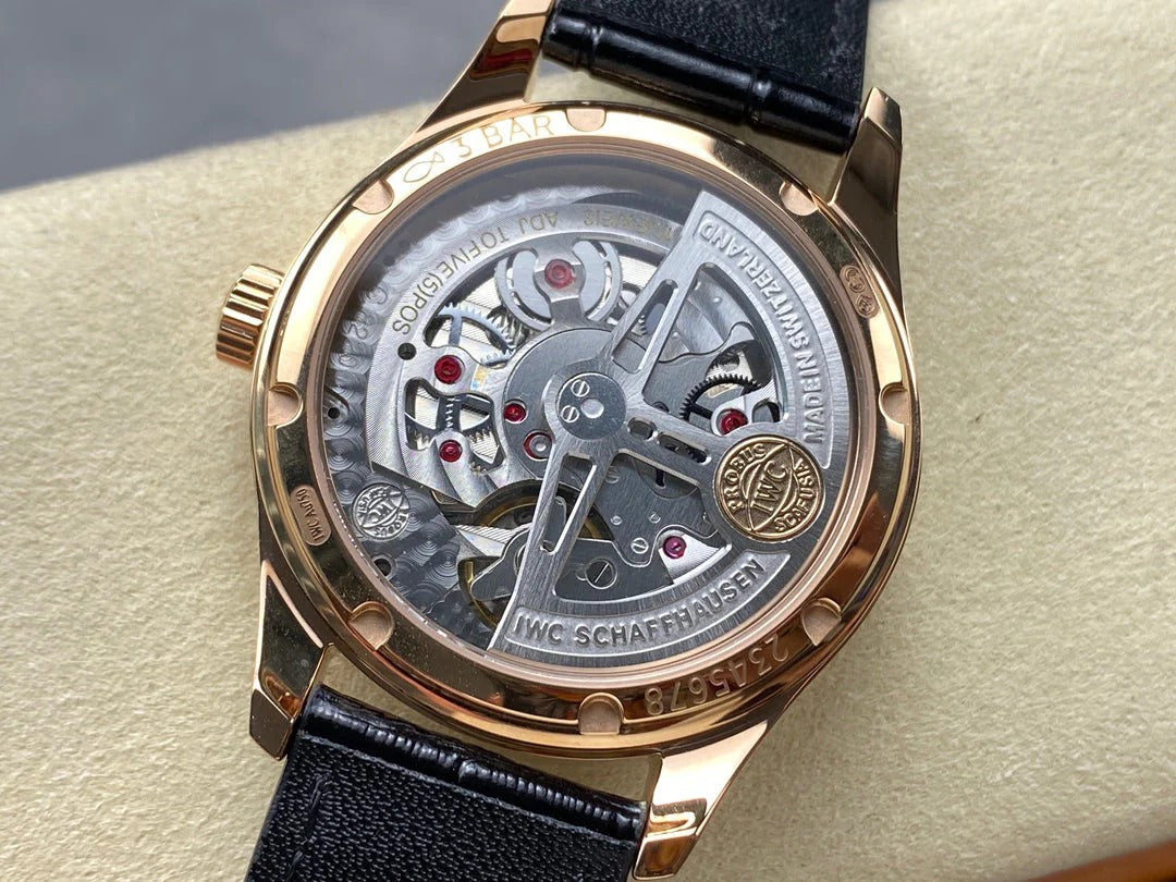 IWC Portuguese 40.4mm Black Dial Pink Gold Case Crocodile Leather