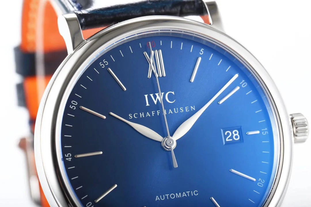 IWC Portofino 40mm Blue Dial Steel Case Black Crocodile Leather