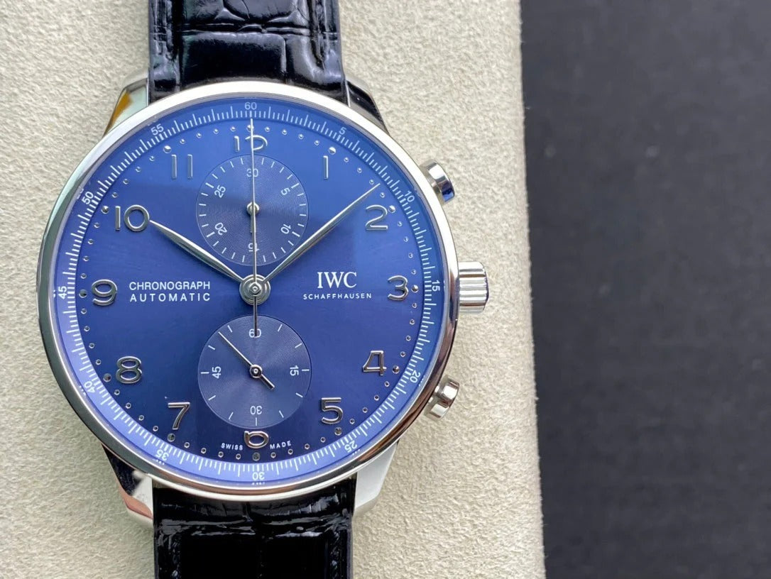 IWC Portuguese 40mm Blue Dial Steel Case Black Crocodile Leather
