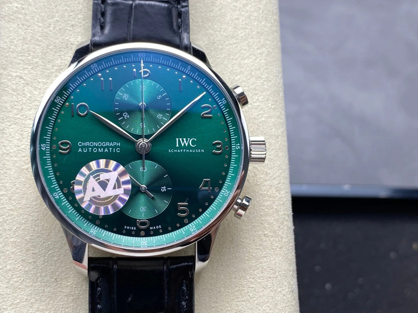 IWC Portuguese 41mm Green Dial Steel Case Black Crocodile Leather