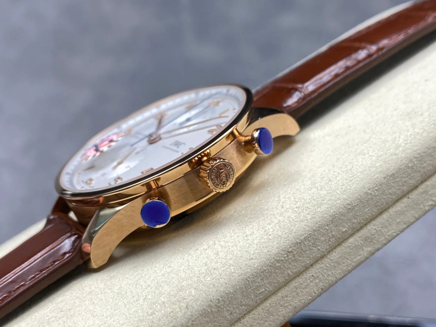 IWC Portuguese 41mm Cream Dial Pink Gold Case Brown Crocodile Leather