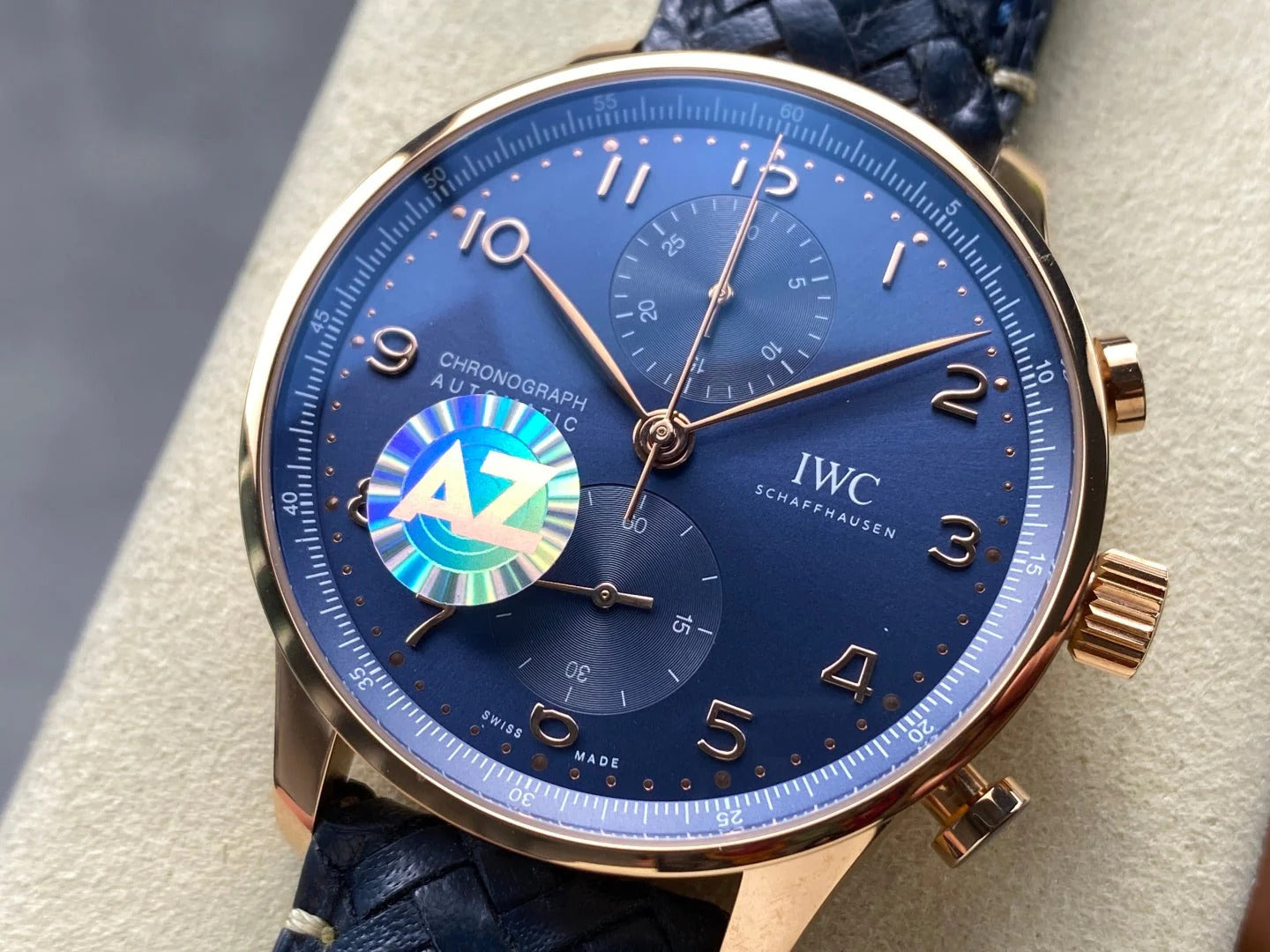 IWC Portuguese 41mm Blue Dial Pink Gold Case Leather Strap