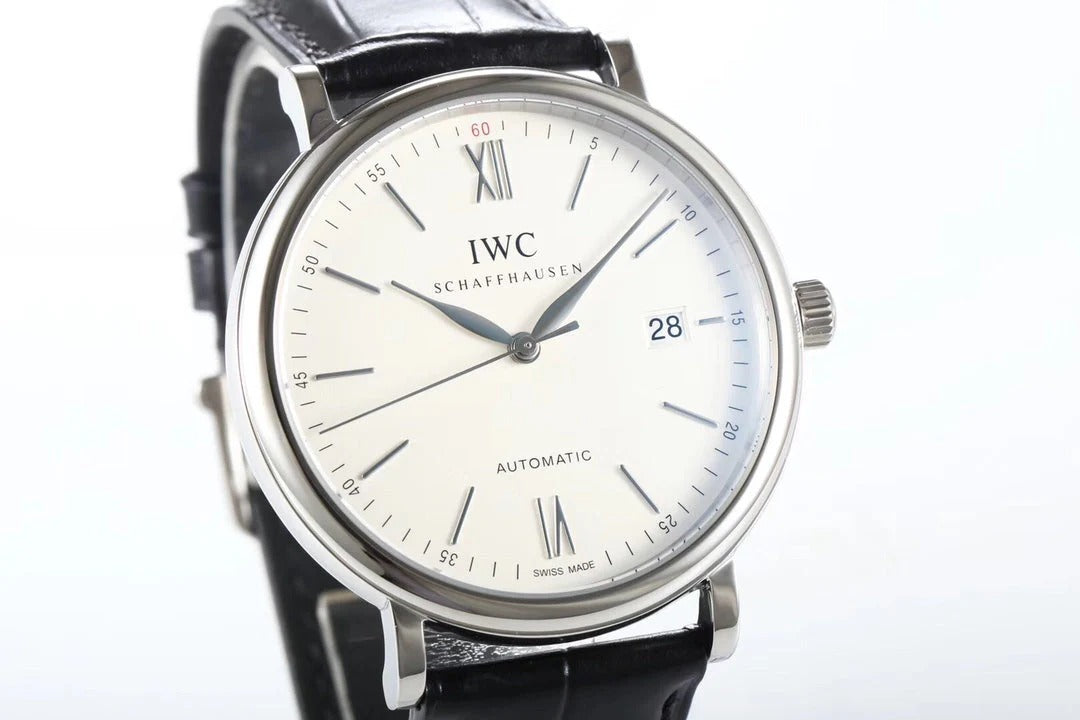 IWC Portofino 40mm Cream Dial Steel Case Black Crocodile Leather Strap