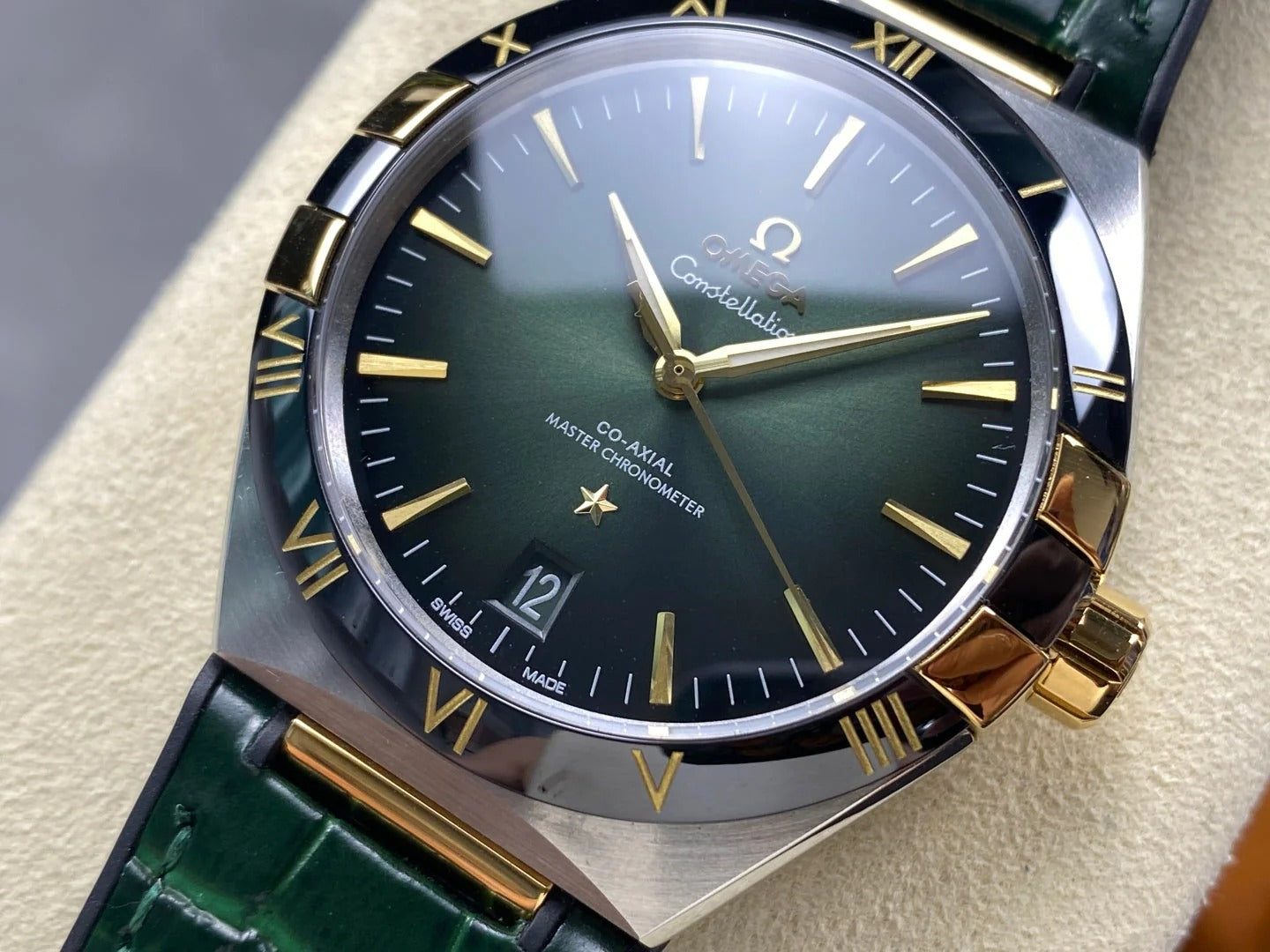 Omega Constellation Co-Axial Master Chronometer 41 mm Gold Steel Case Green Leather Strap