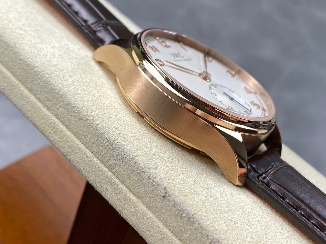IWC Portuguese 40.4mm White Dial Pink Gold Case Crocodile Leather