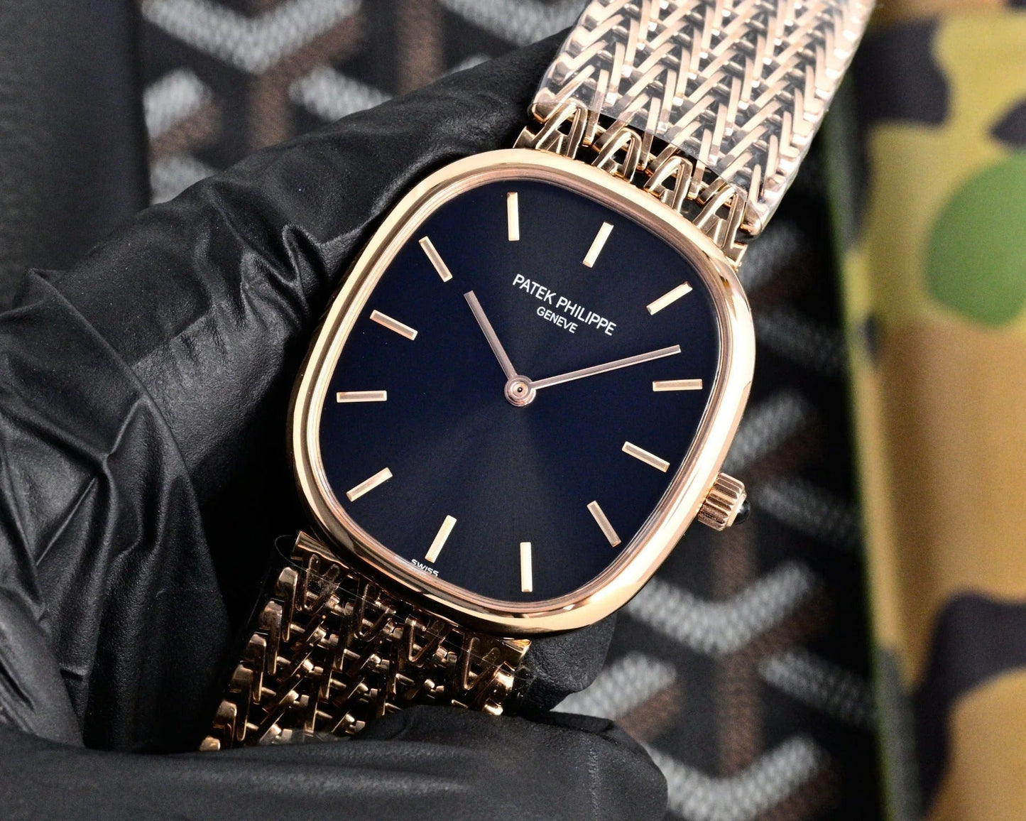 Patek Philippe Golden Ellipse 27mm Navy Blue Dial Rose Gold Strap