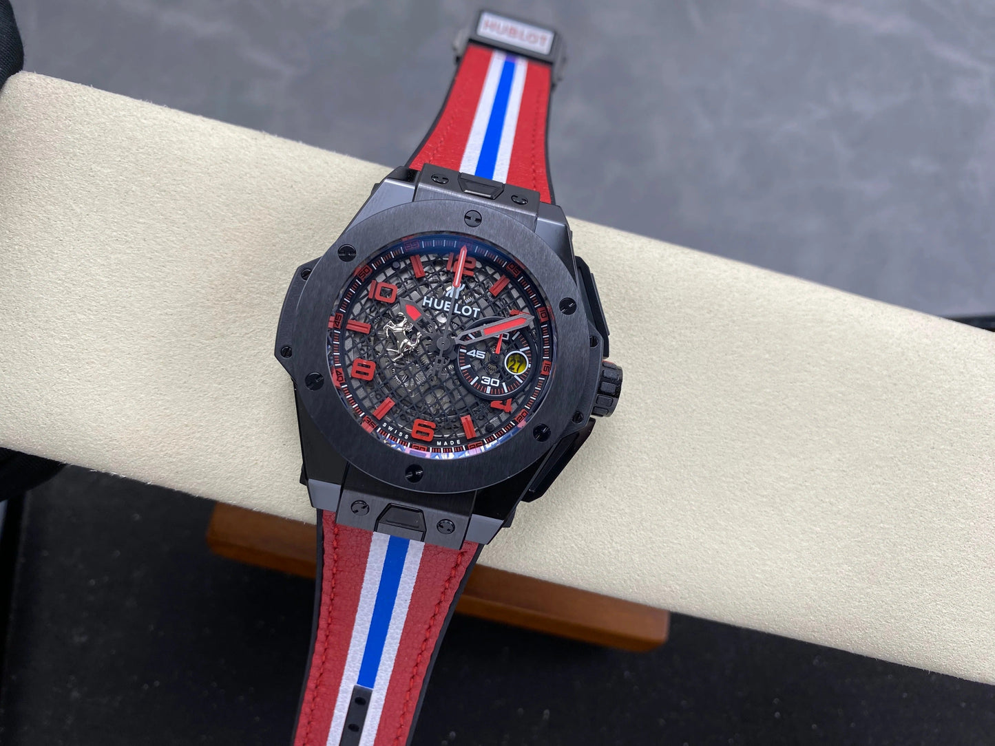 Hublot Big Bang Ferrari Ceramic Watch 45mm Red Blue Leather Strap