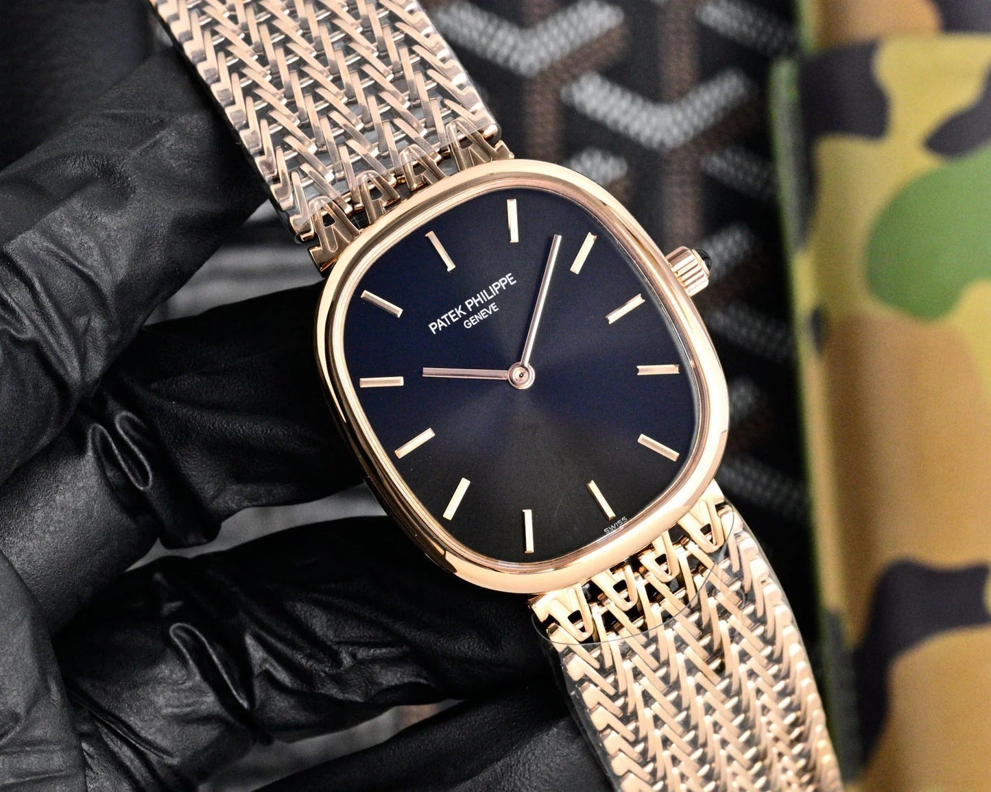 Patek Philippe Golden Ellipse 27mm Navy Blue Dial Rose Gold Strap