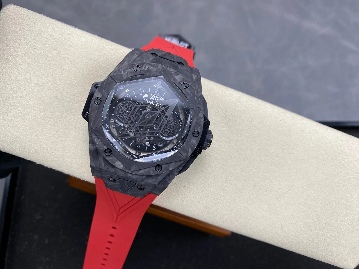 Hublot Big Bang Sang Bleu II Black Magic 45mm Watch Red Rubber Strap