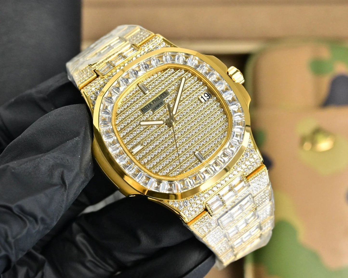 Patek Philippe Nautilus 40mm Yellow Gold Baguette Diamonds Watch