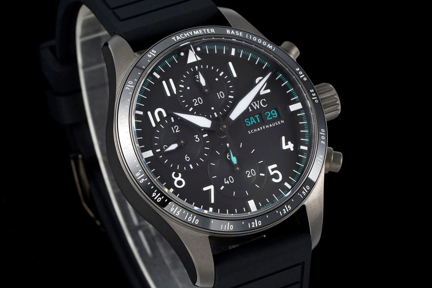 IWC Pilot 41mm Black Dial Silver Metallic Case Rubber Strap