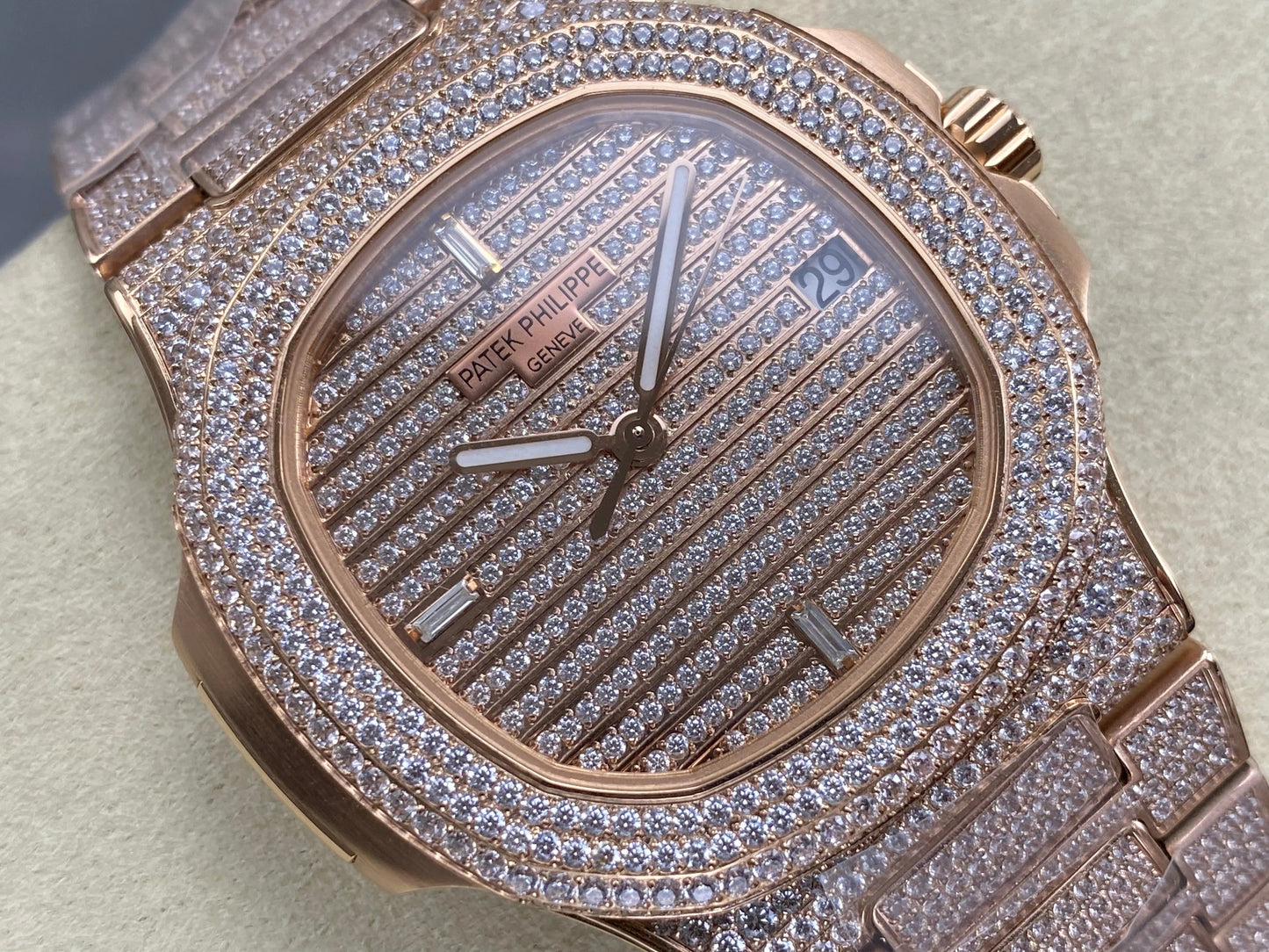 Patek Philippe Nautilus 40mm Rose Gold Full Diamond Watch