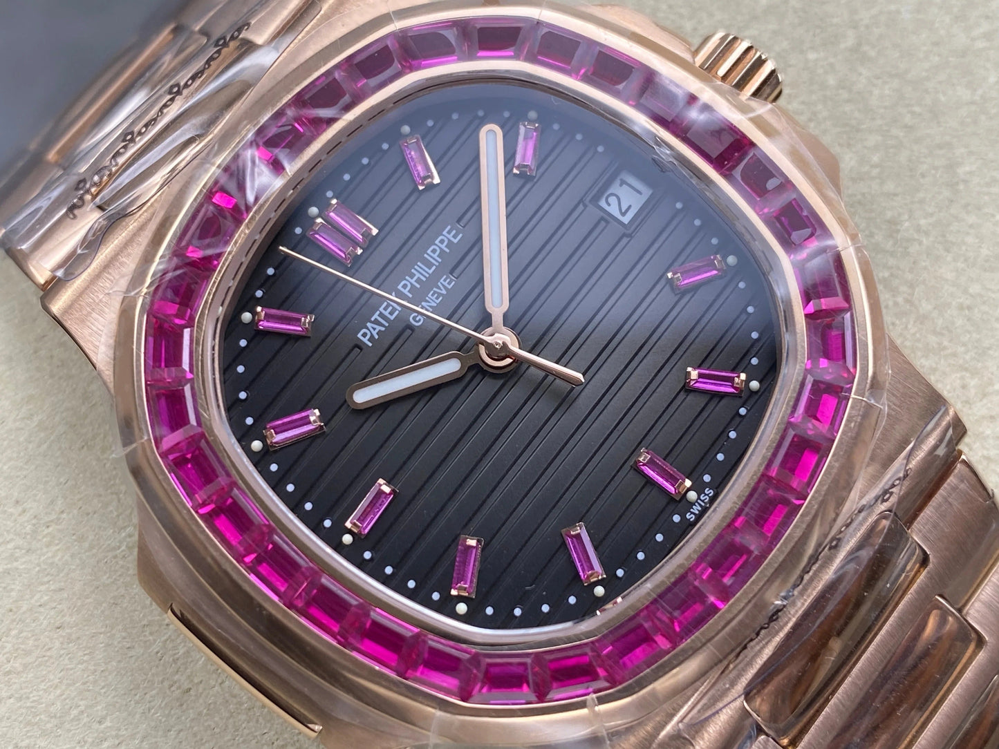 Patek Philippe Nautilus 40mm Pink Ruby Benzel Rose Gold Watch