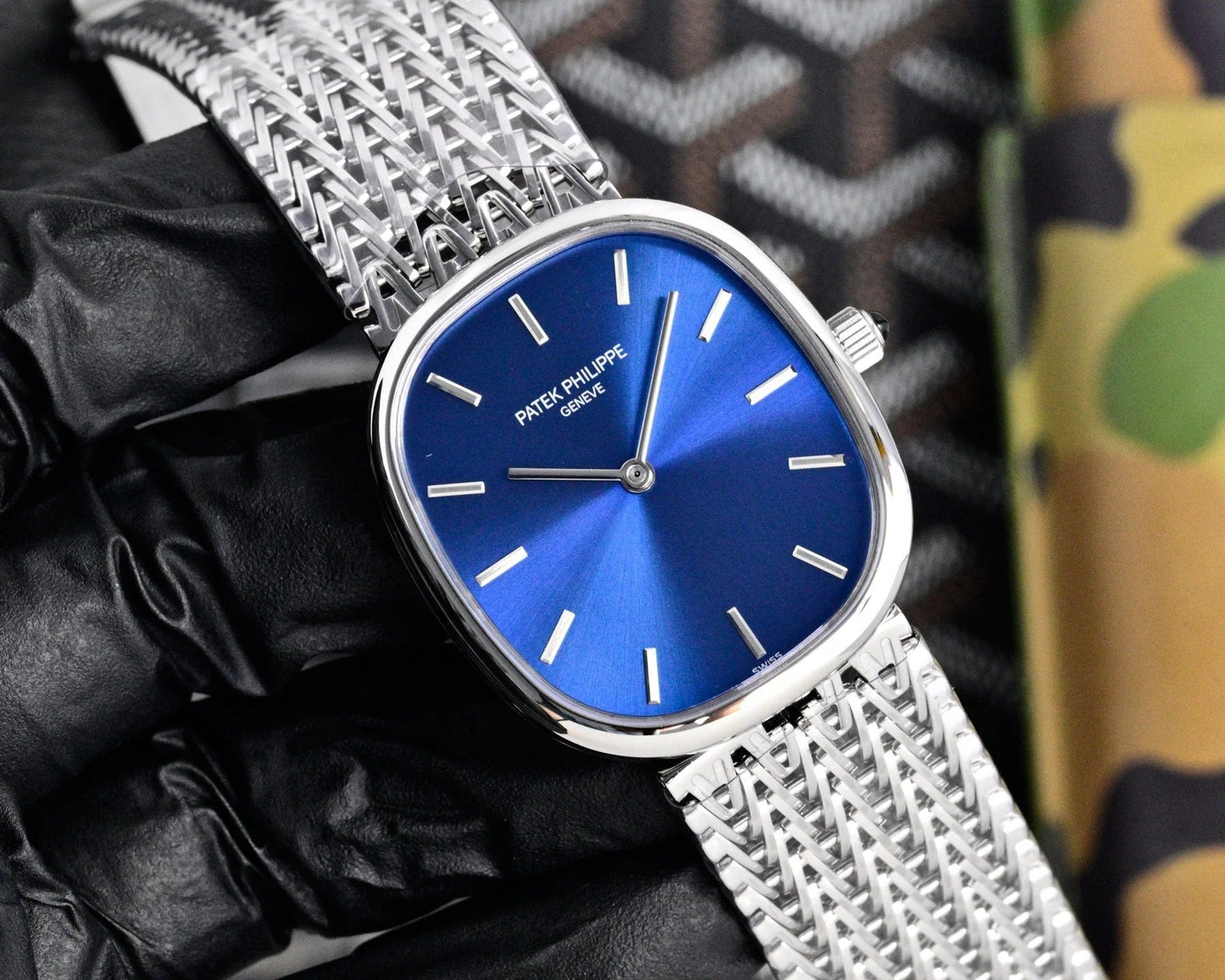 Patek Philippe Golden Ellipse 27mm Blue Dial Steel Strap