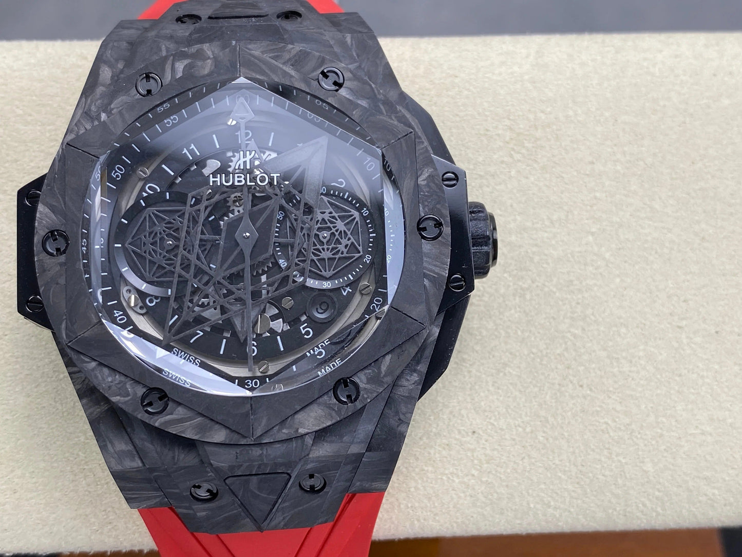 Hublot Big Bang Sang Bleu II Black Magic 45mm Watch Red Rubber Strap