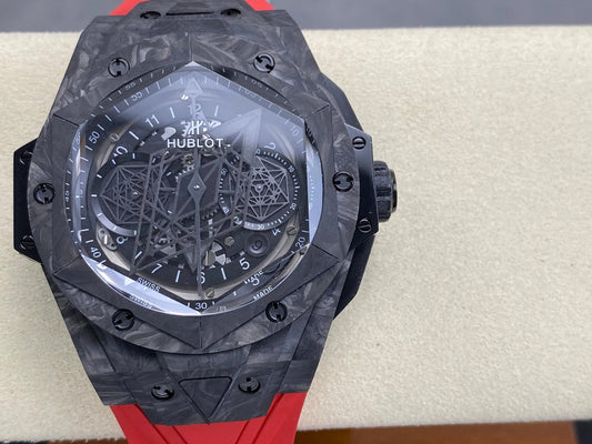 Hublot Big Bang Sang Bleu II Black Magic 45mm Watch Red Rubber Strap