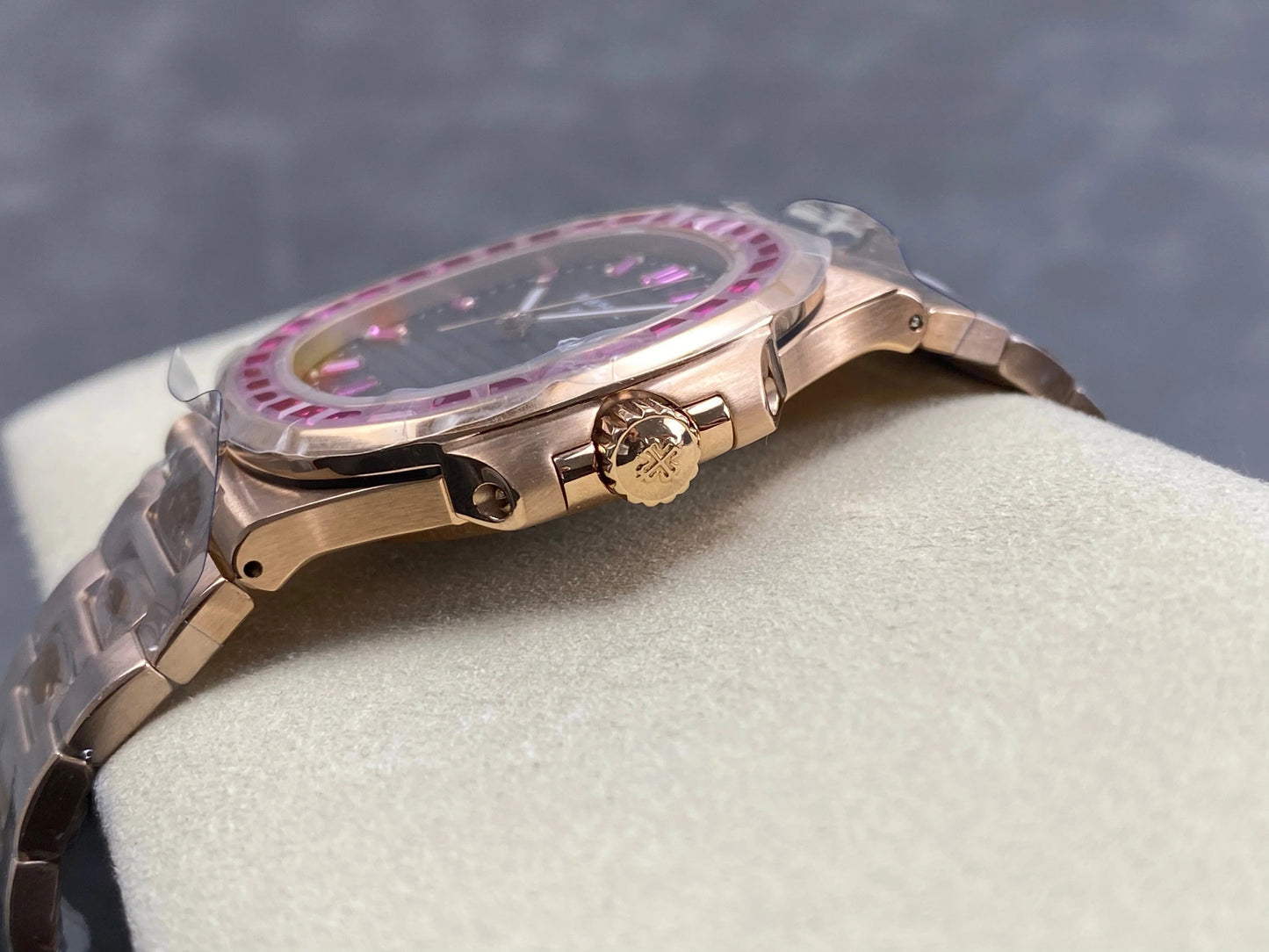 Patek Philippe Nautilus 40mm Pink Ruby Benzel Rose Gold Watch