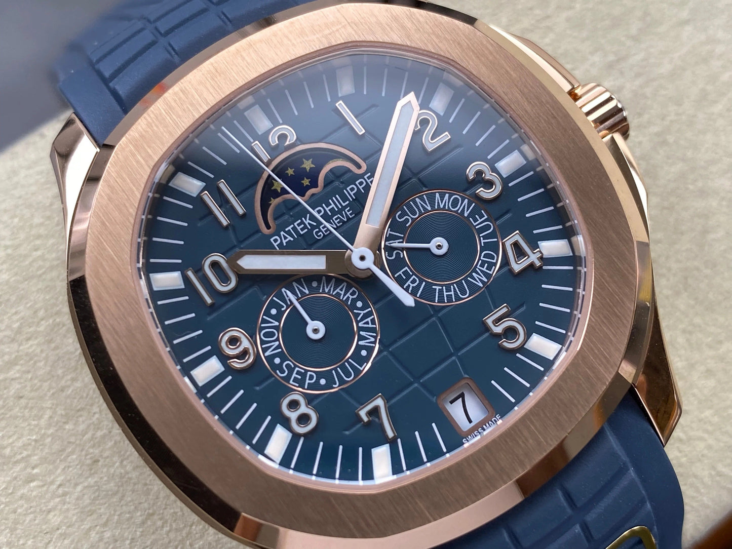 Patek Philippe Aquanaut Luce Annual Calendar 40mm Rose Gold Case Blue Rubber Strap