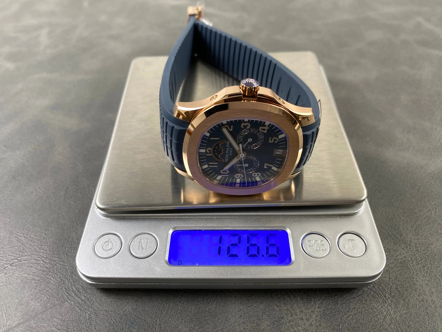 Patek Philippe Aquanaut Luce Annual Calendar 40mm Rose Gold Case Blue Rubber Strap