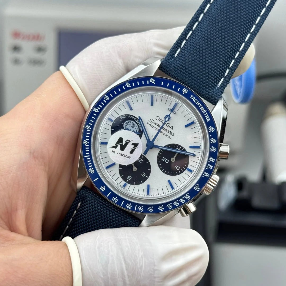 Omega Speedmaster "Silver Snoopy Award" 42mm White Dial Blue Strap