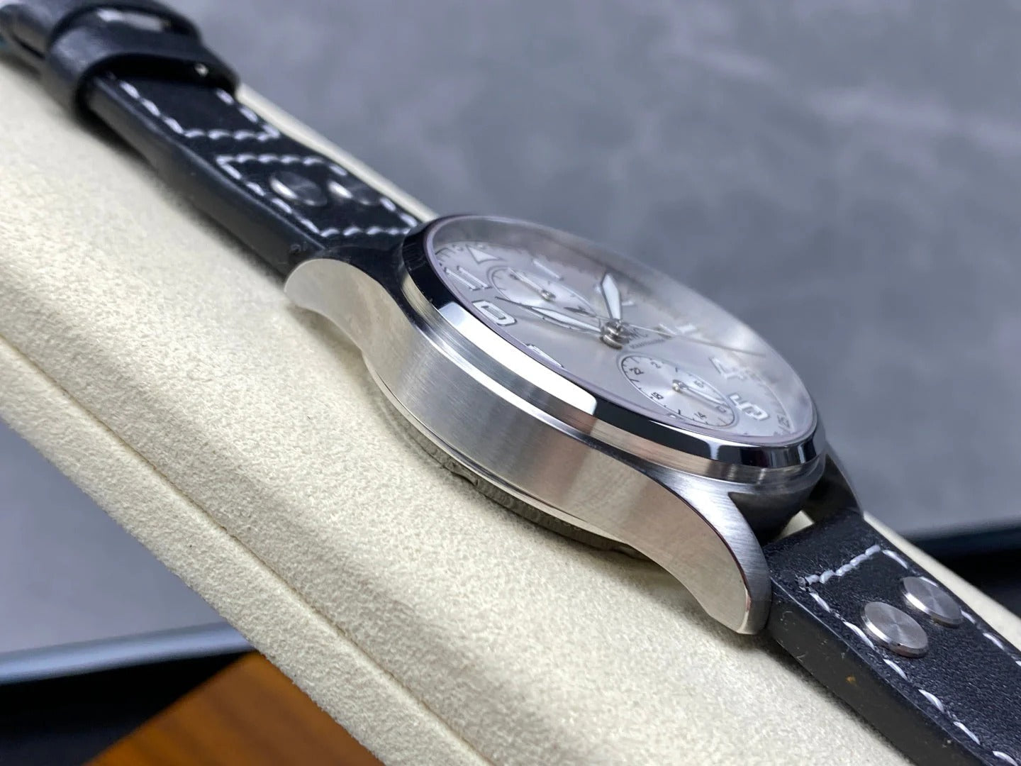 IWC Portuguese 42.4mm Cream Dial Steel Case Navy Blue Crocodile Leather Strap