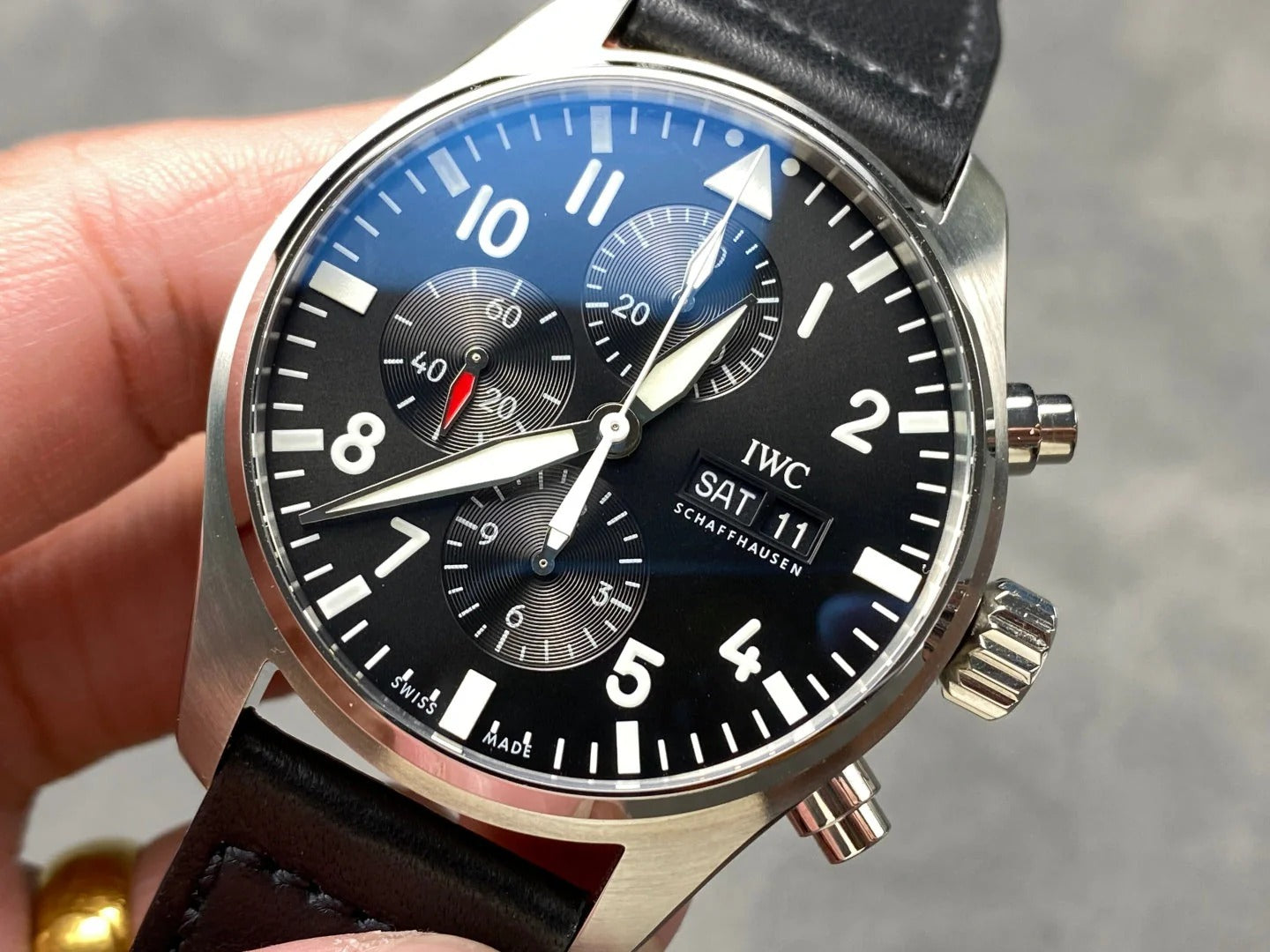 IWC Pilot 43mm Black Dial Steel Case Calfskin Leather Strap