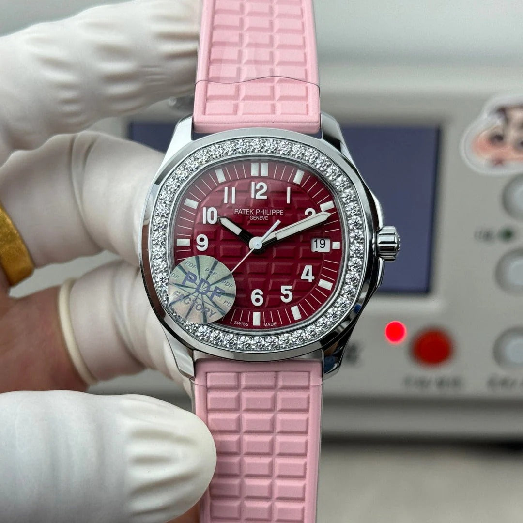 Patek Aquanaut 35.6mm Red Dial Pink Rubber Strap
