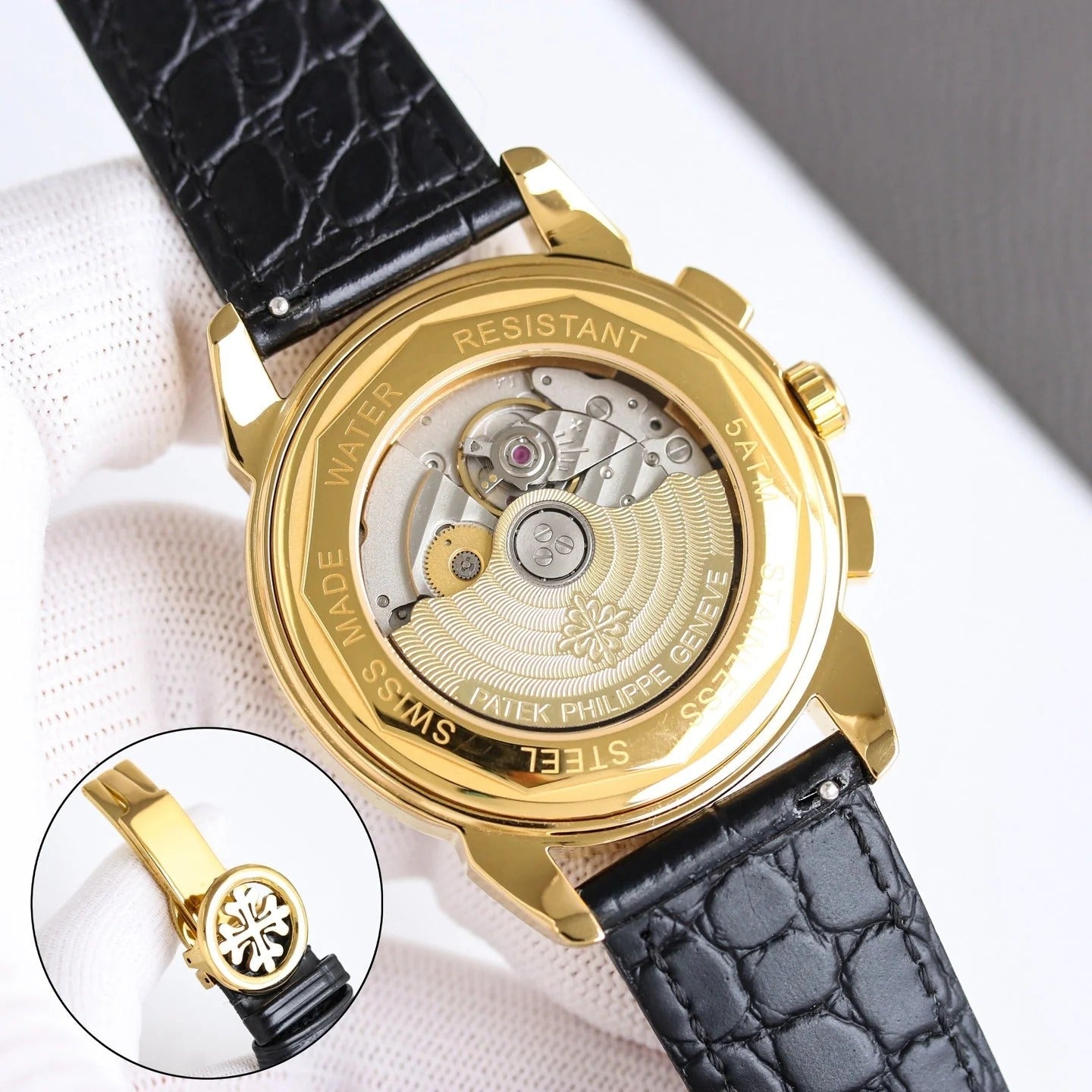 Patek Philippe Annual Calendar 42mm Diamond Benzel Gold Case Black Strap