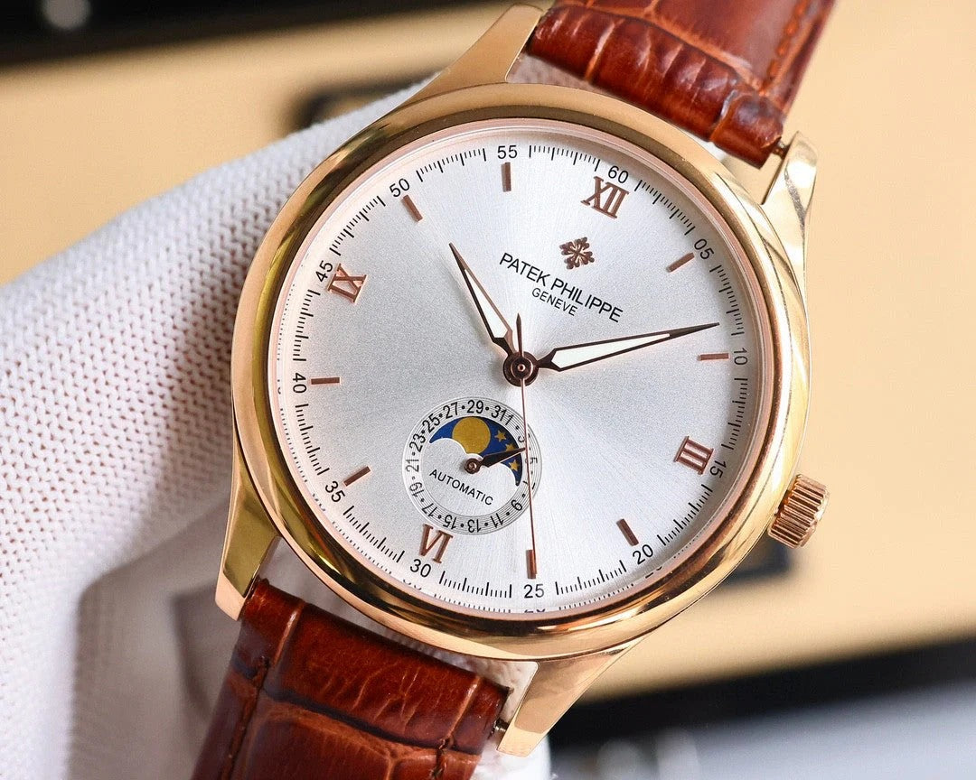 Patek Philippe Annual Calendar 40mm Rose Gold Case Brown Leather Strap