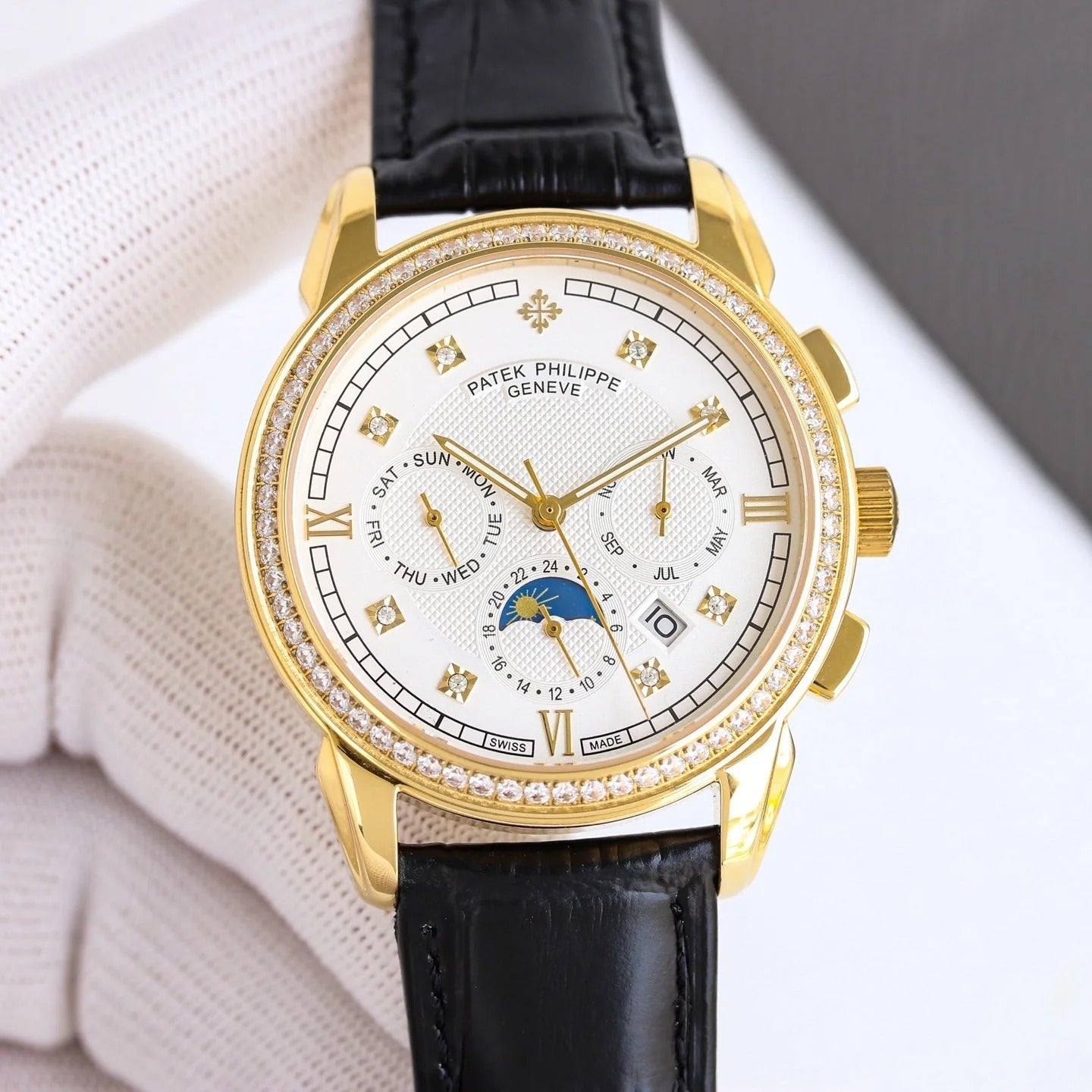 Patek Philippe Annual Calendar 42mm Gold Case Black Leather Strap