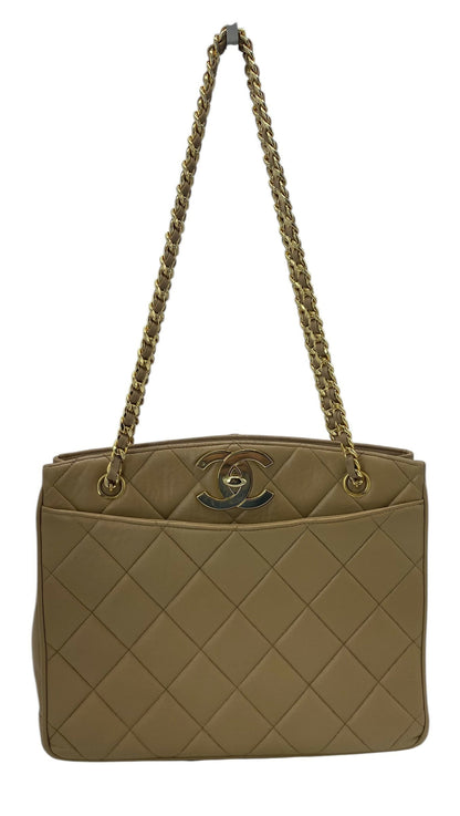 Chanel 90S 24K Big Cc Beige Lambskin Pocket Chain Tote Bag